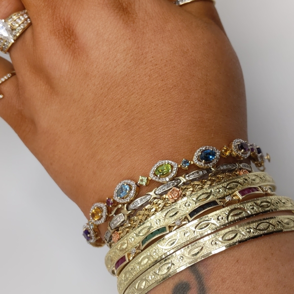 Multi-Gemstone Peridot, London Blue, Amethyst Tennis Bracelet - Picture 7 of 16